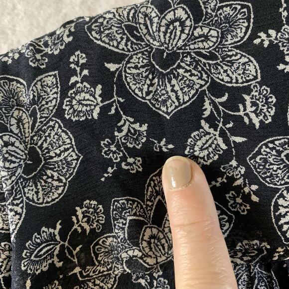 Anne Klein Womens Silk Midi Dress Sz 8 Black Chiffon Floral Flowy Dark Cottage - Picture 14 of 16